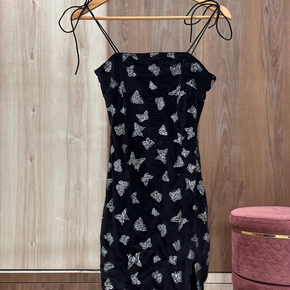 SHEIN Butterfly Print Knot Shoulder Velvet Dress Size S | Perfect party outfit - Picture 6 of 6
